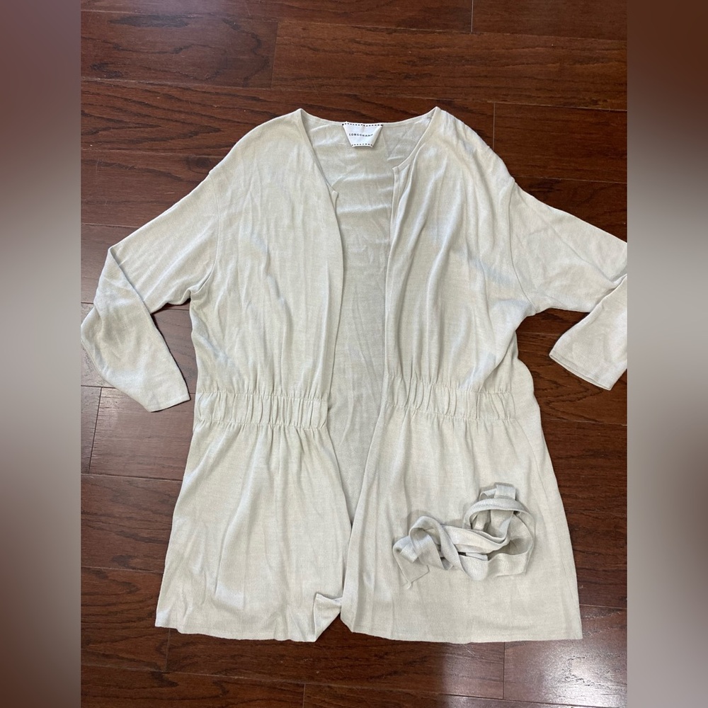 Longchamp Belted Tie Waist Knit Cardigan 3/4 Sleeve Silk Blend sz. Large